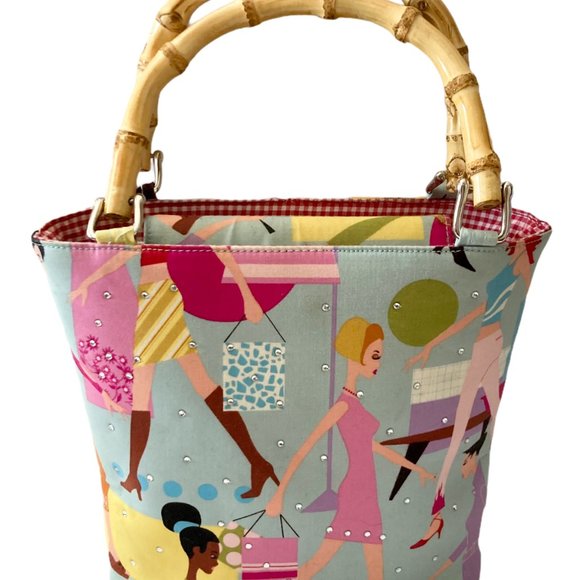 Unbranded Bamboo Handles Canvas Handbag Purse Tote - Picture 9 of 9